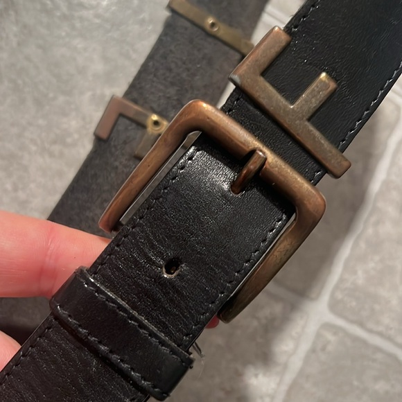 Fendi Vintage black Monogram Belt metal logo letters small leather unisex